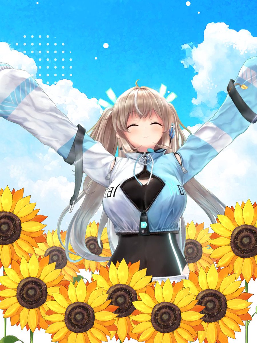dejimochan's tweet photo. おはようございます！デジモちゃんです▶️✨
今日は花の日🌸
夏といえばやっぱりひまわり🌻

綺麗なひまわりが撮れたらデジモちゃんにも見せてね🎵

＃おはようVtuber　＃花の日 https://t.co/6ZkyriNwku