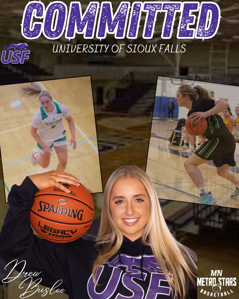 𝗖𝗢𝗠𝗠𝗜𝗧𝗧𝗘𝗗

Congratulations <a href="/DrewBuslee/">Drew Buslee</a> on her commitment to University of Sioux Falls to continue her basketball and softball career! 

#metrostarsfamily