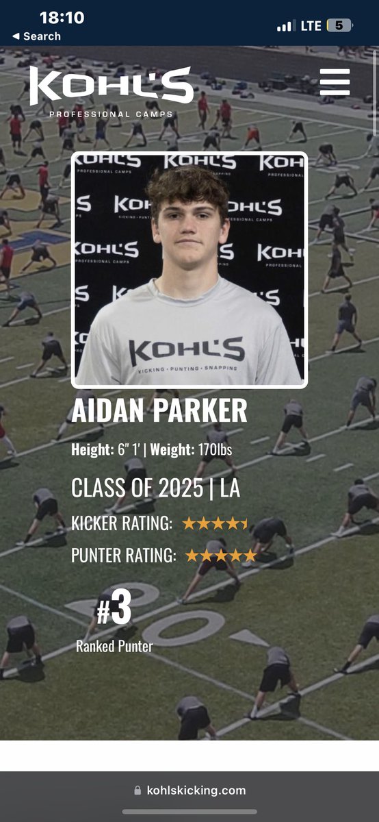 aidanp4155's tweet photo. Blessed to say I have been ranked a 5 ⭐️ punter, #3 in the nation from @KohlsKicking @HKA_Tanalski @MattNelsonHK @CoachLeeDoty #punter #2025 #4thdownquarterback #blessed https://t.co/pabEElhMeR