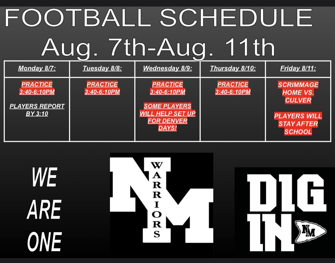 🏈 Weekly Schedule!