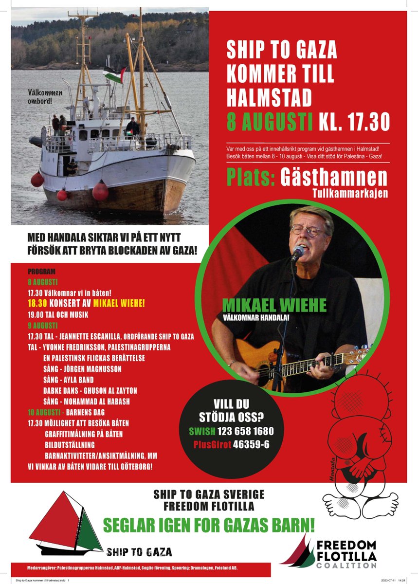 GazaFFlotilla's tweet photo. 🇵🇸🇸🇪'Handala' sailing For the Children of Gaza is visiting Halmstad, #Sweden
#FreedomFlotilla #ForGazaKids #mikaelwiehe
https://t.co/3DmT6IRCMu https://t.co/bARu2dvHl7