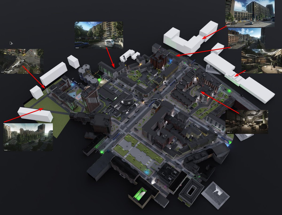 re3mr's tweet image. I had a look at the teaser screenshots released by BSG &amp;amp; tried placing the buildings on the map. I am not 100% on the interior image 3rd from the top on the right here but everything else should be certain. Seems like a pretty big expansion #EscapefromTarkov