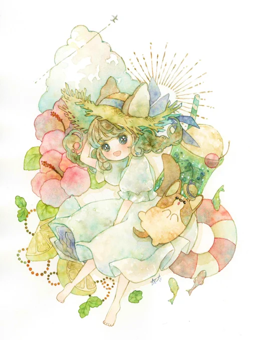 #わたしの世界へようこそ コーギーとコーギーおみみの女の子達が皆さんに笑顔をお届けしています  我が家に実際にいるコーギーをモデルに誕生した子達です(^-^)  着色は透明水彩で行っています。
