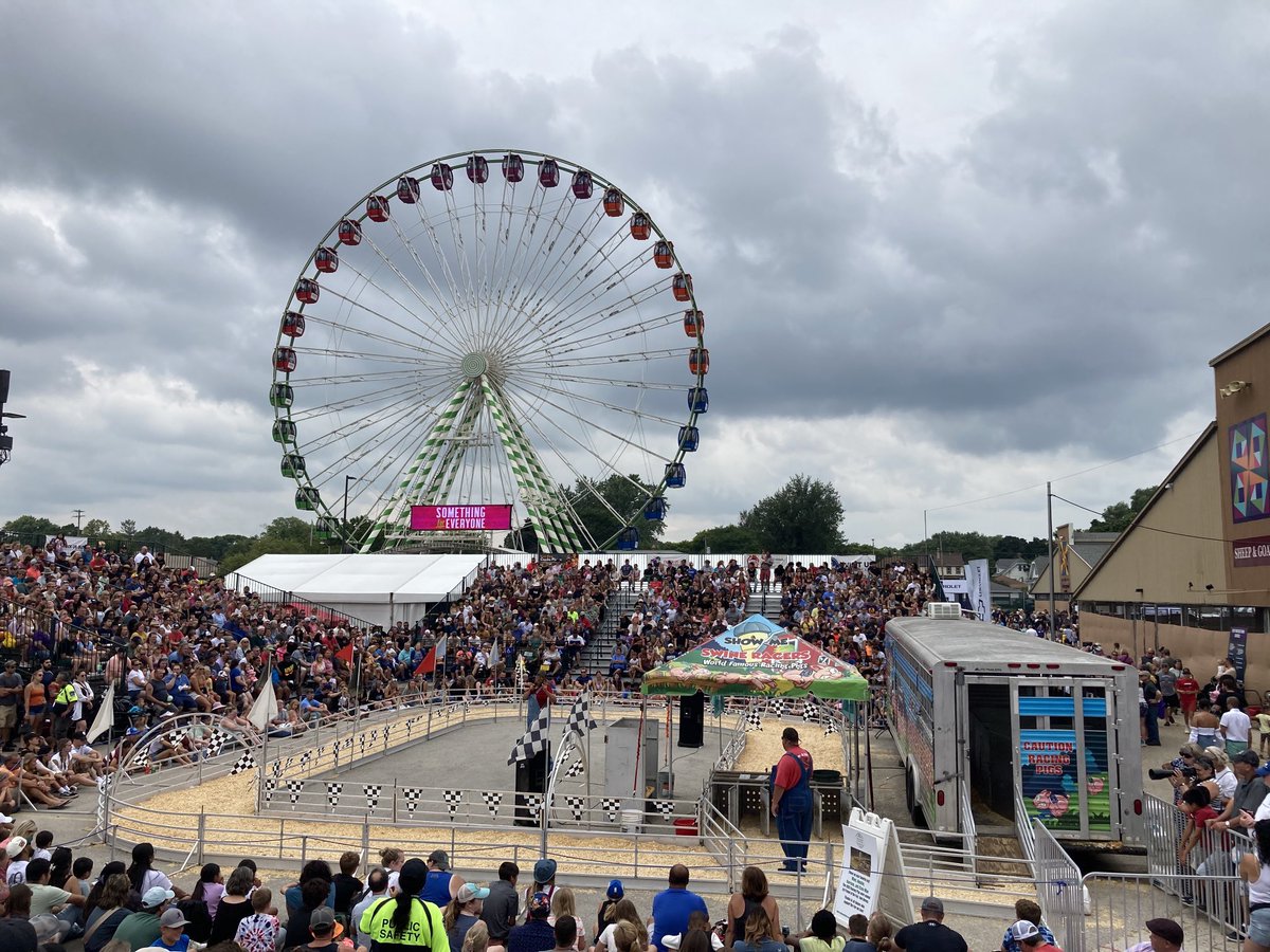 RevShevWLC's tweet photo. Best Thing Today, Aug: I havenโt been there in a few years, so it was fun to take the Lieskes to the State Fair! Got some good steps in to offset the substantial intake! #somethingforeverybody #pigraces #dogdiving #bigslide #CoachTreskesightingbeforetheseason #Groberwastheretoo https://t.co/dE9jT3AYzD