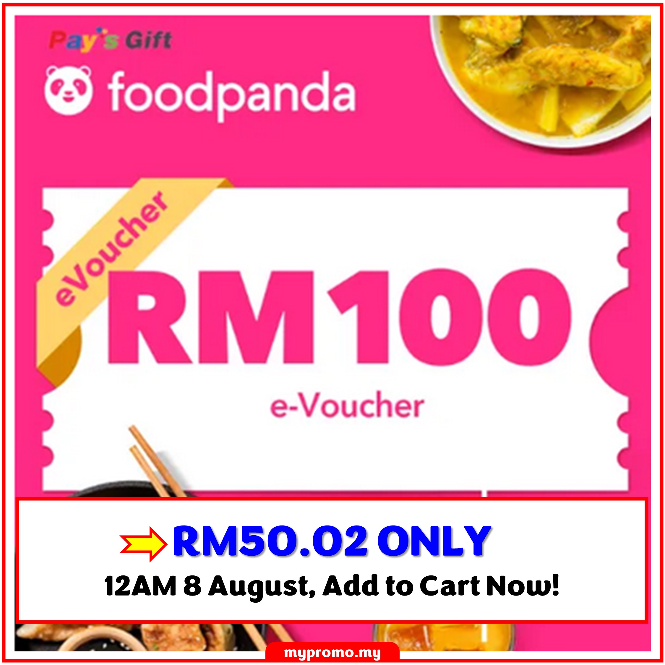 Lazada 8.8 - RM100 foodpanda evoucher for RM50