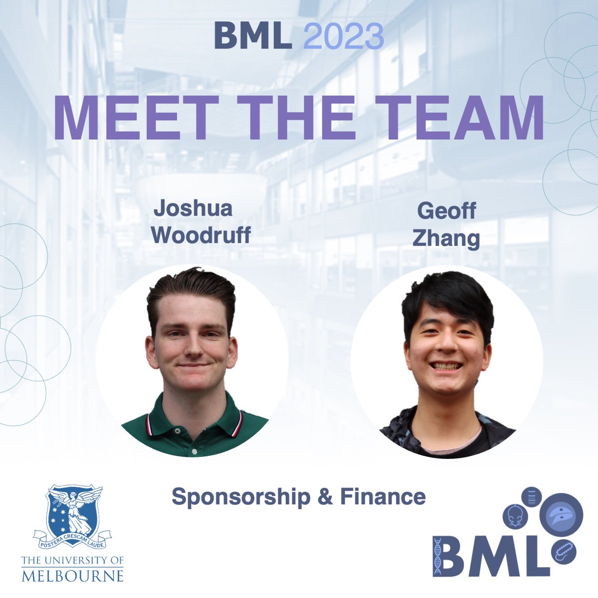 Meet the students in our Sponsorship &amp; Finance Team!

Joshua and Geoff are Master's and Honours students at <a href="/UniMelb/">University of Melbourne</a> and <a href="/SVIResearch/">SVIResearch</a> 

This Team plays a crucial role in inviting public and private research institutions to participate in BML23.

Read more on our Instagram and fb!