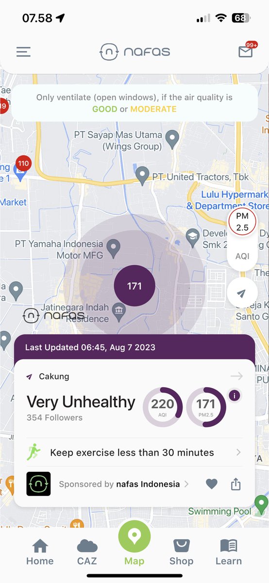 Jakarta sesak nafas

Polusi udara pagi ini 40 kali di atas guideline.

40 🚩KALI 🚩DI 🚩ATAS 🚩GUIDELINE

Kalau polusi bertahan sehari, bernafas di Tarumajaya seperti ngerokok 9 batang 😱

Pulau Seribu malah 10x di atas guideline 😩

Jangan lupa pakai masker

Data dari @nafasidn