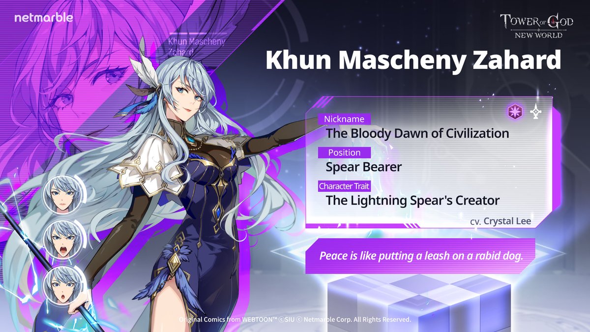 📣<Tower of God: New World> Introducing #khunmaschenyzahard

#thebloodydawnofcivilization #spearbearer #thelightningspearscreator

#netmarble #TOGNW #towerofgod #webtoon #game #illustration