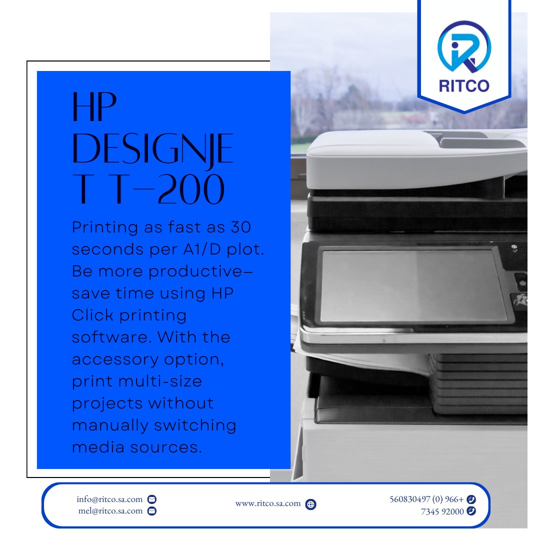 Afreen_juv's tweet image. Experience innovation with the HP DesignJet T-200. Print your designs with exceptional detail and accuracy. #HPDesignJet #printing #RITCO
