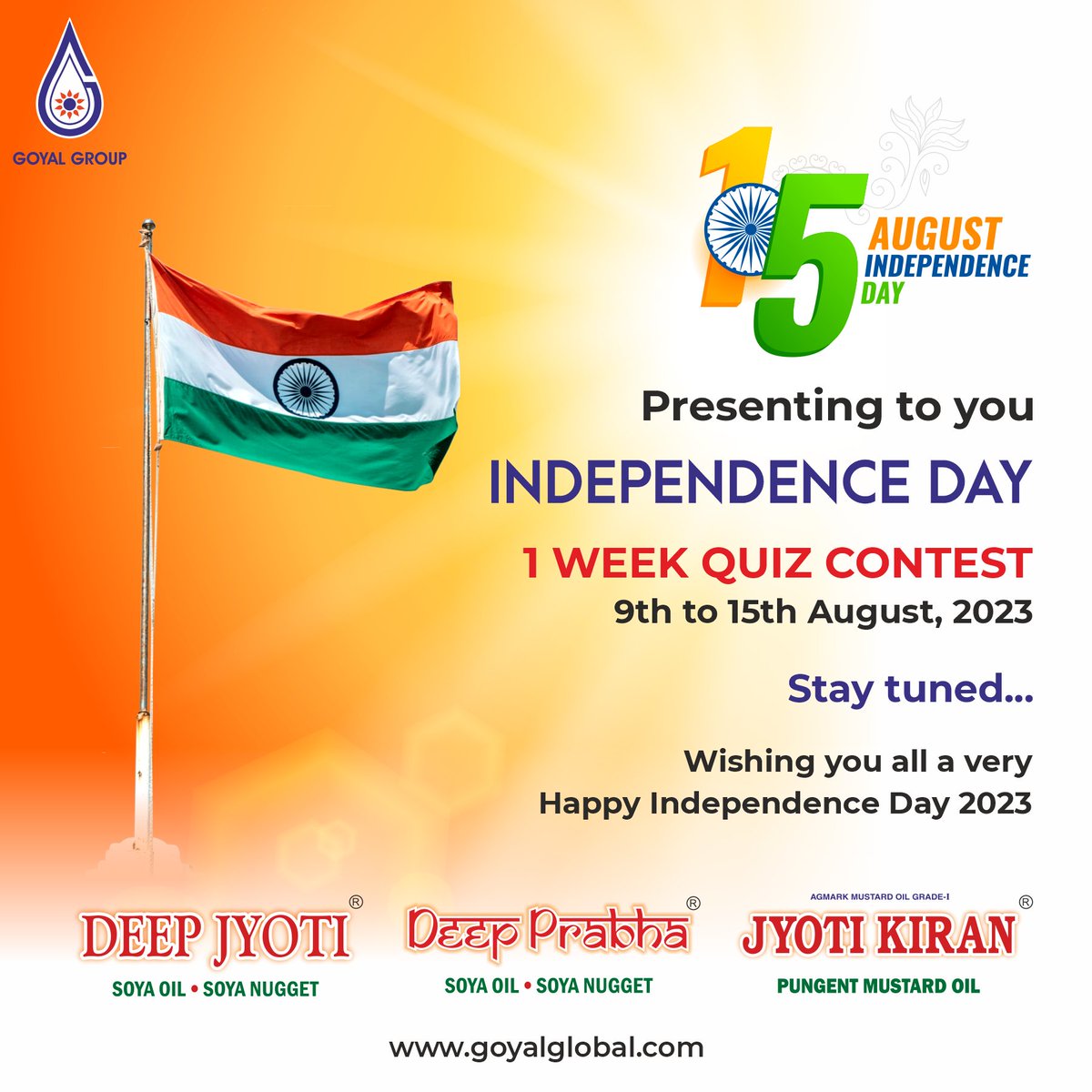 An exciting #IndependenceDayQuiz is coming up - #StayTuned for that!
7 simple Qst. daily &amp; stand a chance to win gift from @deepjyotikiran
Follow social media (Twit, Insta &amp; FB) with 4 Friends 
Like &amp; Share
#quiz #participate #15August
#ContestAlert #Contest #Giveaway