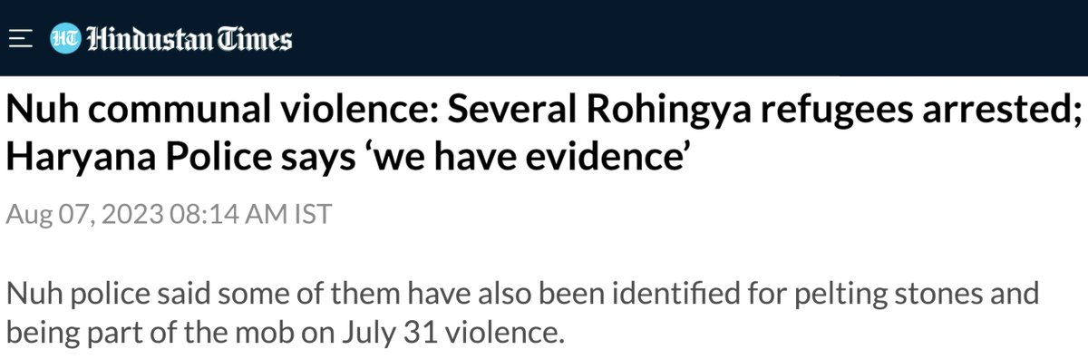 Police has arrested as many as 25 Rohingyas for the violent mob attack in Nuh on Hindu pilgrims. UN refugee card was found on all of them.

There were riots in India back in 2012 to get the Rohingyas here. Now, ten years later, the Rohingyas are rioting here.