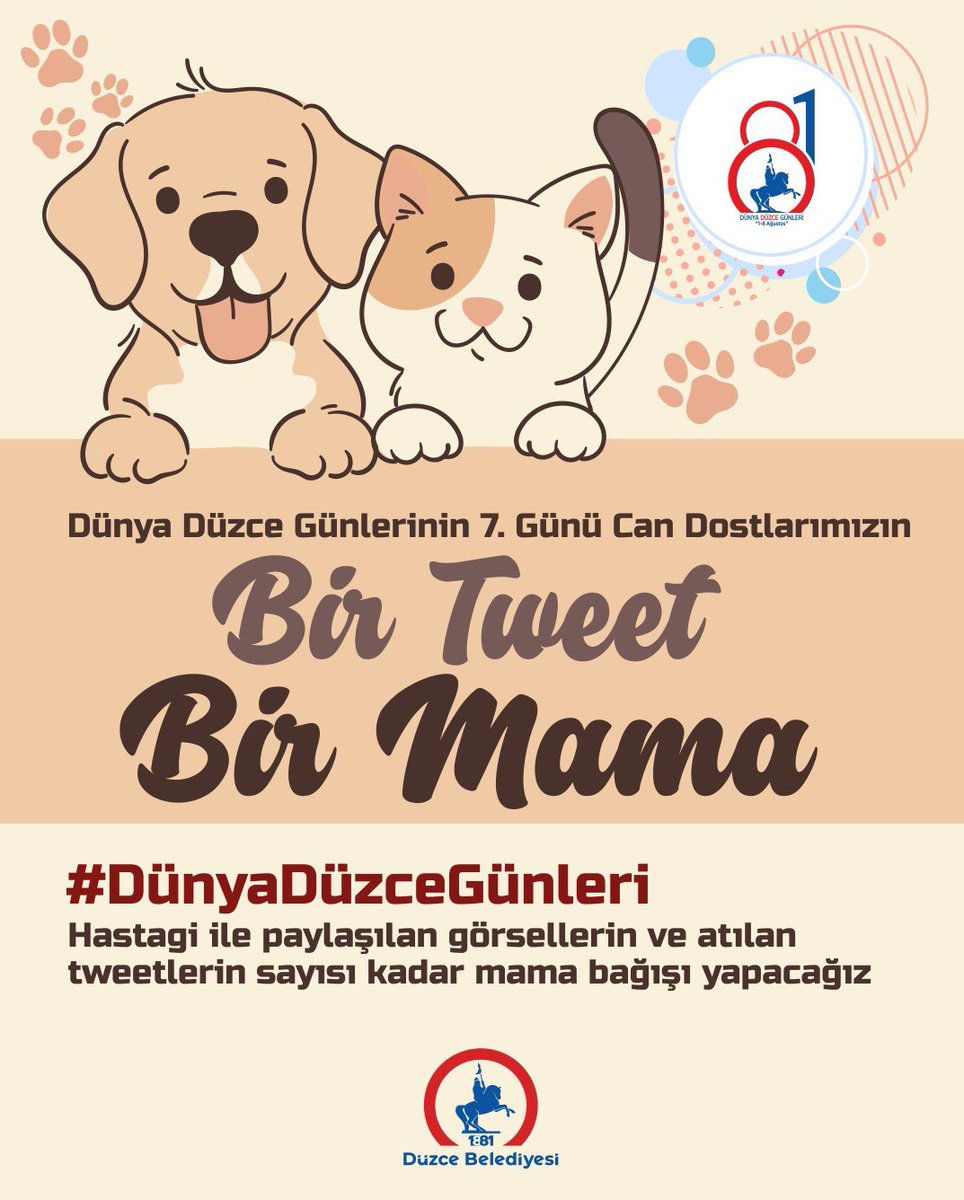 duzcebld's tweet photo. Dünya Düzce Günlerinin 7. gününü sokakta yaşayan can dostlarımıza ayırdık. 🐈 ❤️🐕

#DünyaDüzceGünleri etiketi ile yapacağınız her paylaşım için sokak hayvanlarına 1 kilogram mama bağışlayacağız. https://t.co/C9CcU102Bh