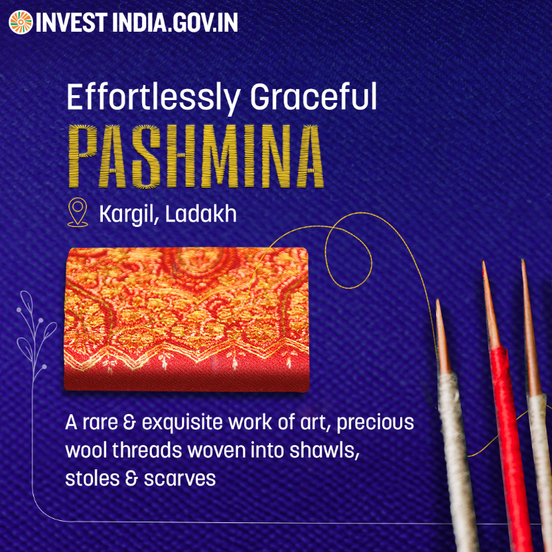 investindia's tweet photo. #Pashmina is woven from the wool of the high-altitude Changthangi goat found in the higher terrain of the Himalayas using centuries-old techniques.
Know more: https://t.co/FAzKVEHq7h
#NationalHandloomDay #MyHandloomMyPride #TaleOfThreads #WeavingTradition @TexMinIndia