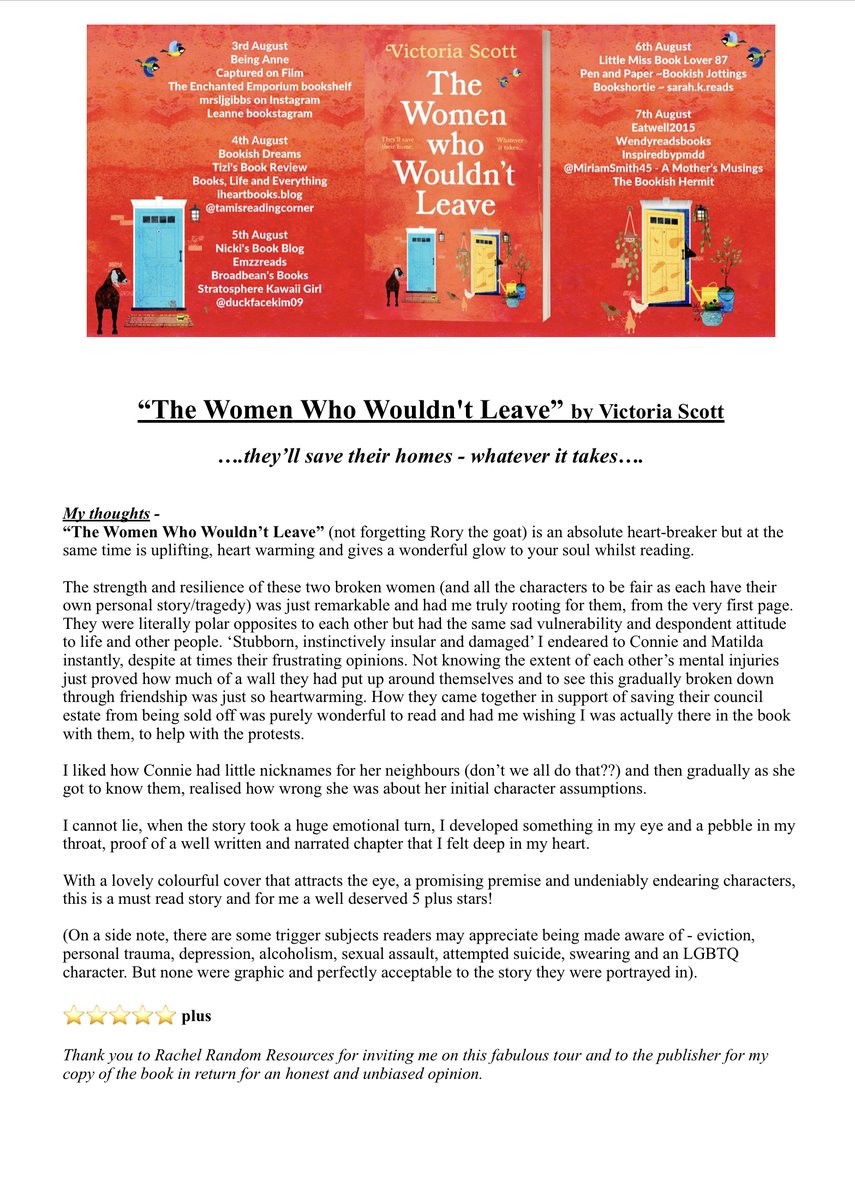 MiriamLSmith3's tweet photo. @rararesources @Toryscott #AMothersMusingsSunderland #AMakemMothersMusings
#TheWomenWhoWouldntLeave by #VictoriaScott
This book truly moved me & is one of the best books I’ve read of late easily a 5 star plus read for me Thanks #RachelsRandomResouces for inviting me on the tour https://t.co/krsAB3gbic