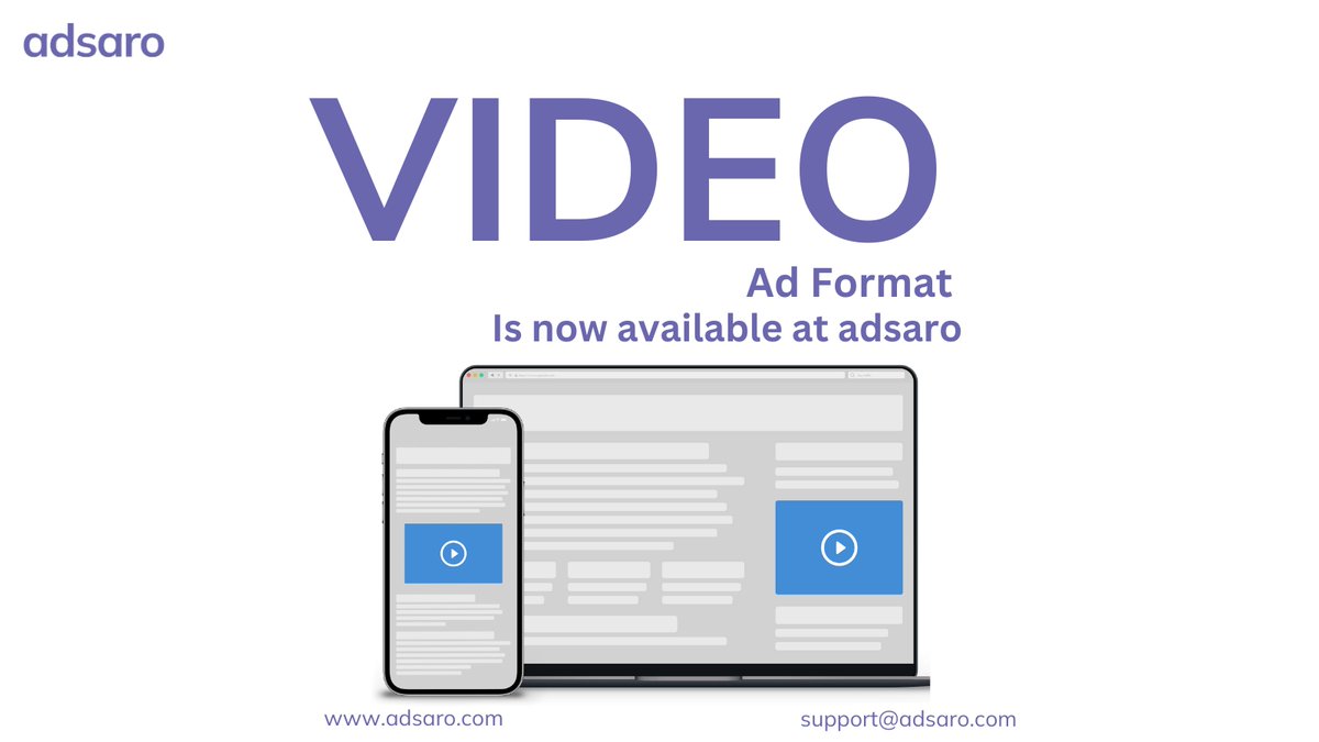 Adsaroadnetwork's tweet photo. 𝐕𝐢𝐝𝐞𝐨 𝐀𝐝  𝐅𝐨𝐫𝐦𝐚𝐭 𝐢𝐬 𝐧𝐨𝐰 𝐚𝐯𝐚𝐢𝐥𝐚𝐛𝐥𝐞 𝐚𝐭 𝐀𝐝𝐬𝐚𝐫𝐨
#adsaro #newadformat #video #videoad #videoadformat #ad #advertisement https://t.co/hEpdZeY4BY