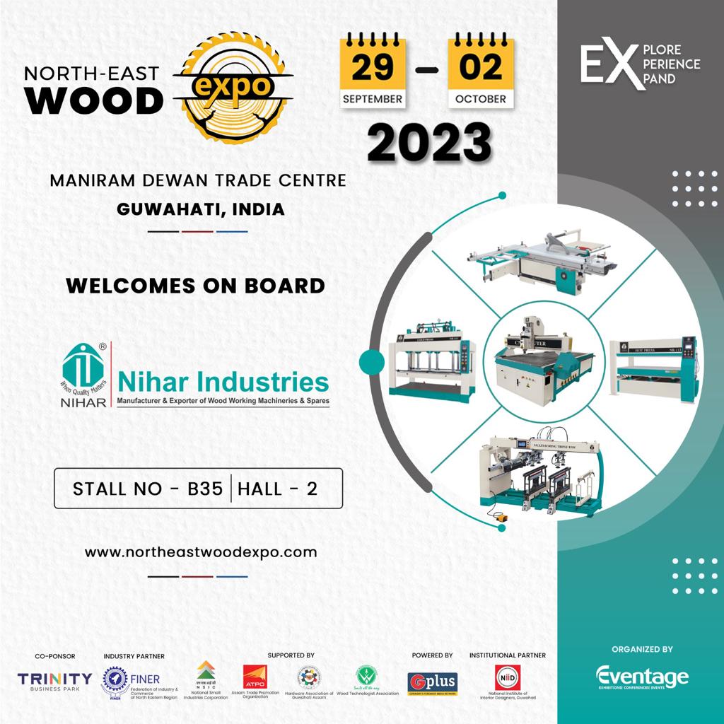 niharindustries's tweet photo. Get Ready to Explore Woodworking Wonders at 2ND NORTH-EAST WOOD EXPO 2023!
Join us at Stall No: B35 | Hall 2 &amp; dive into a world of woodworking #innovation, creativity, and craftsmanship. Let's celebrate the art of #woodworking together! 
#NEWoodExpo2023 #WoodworkingTradeShow https://t.co/HIMGrH5wwS