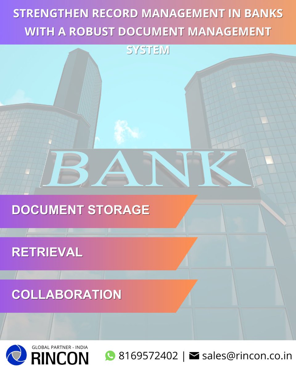 rinconindia's tweet photo. Strengthen record management in banks with a robust Document Management System (#DMS)! Say goodbye to manual processes and hello to efficient document storage, retrieval, and collaboration. #BankingRecords #StreamlinedProcesses
https://t.co/jcQXFgPt0W https://t.co/IXNwebT5hS