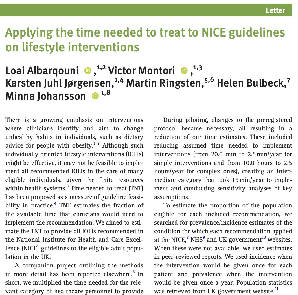 BMJ_EBM's tweet photo. Applying the time needed to treat to NICE guidelines on lifestyle interventions

#ResearchLetter by @minnajohansson1  @vmontori  @LoaiAlbarquoni  @KarstenJuhl  @martinringsten  @GCSHcare

Link: https://t.co/dBW3rCnZLS https://t.co/bfDv4owewx