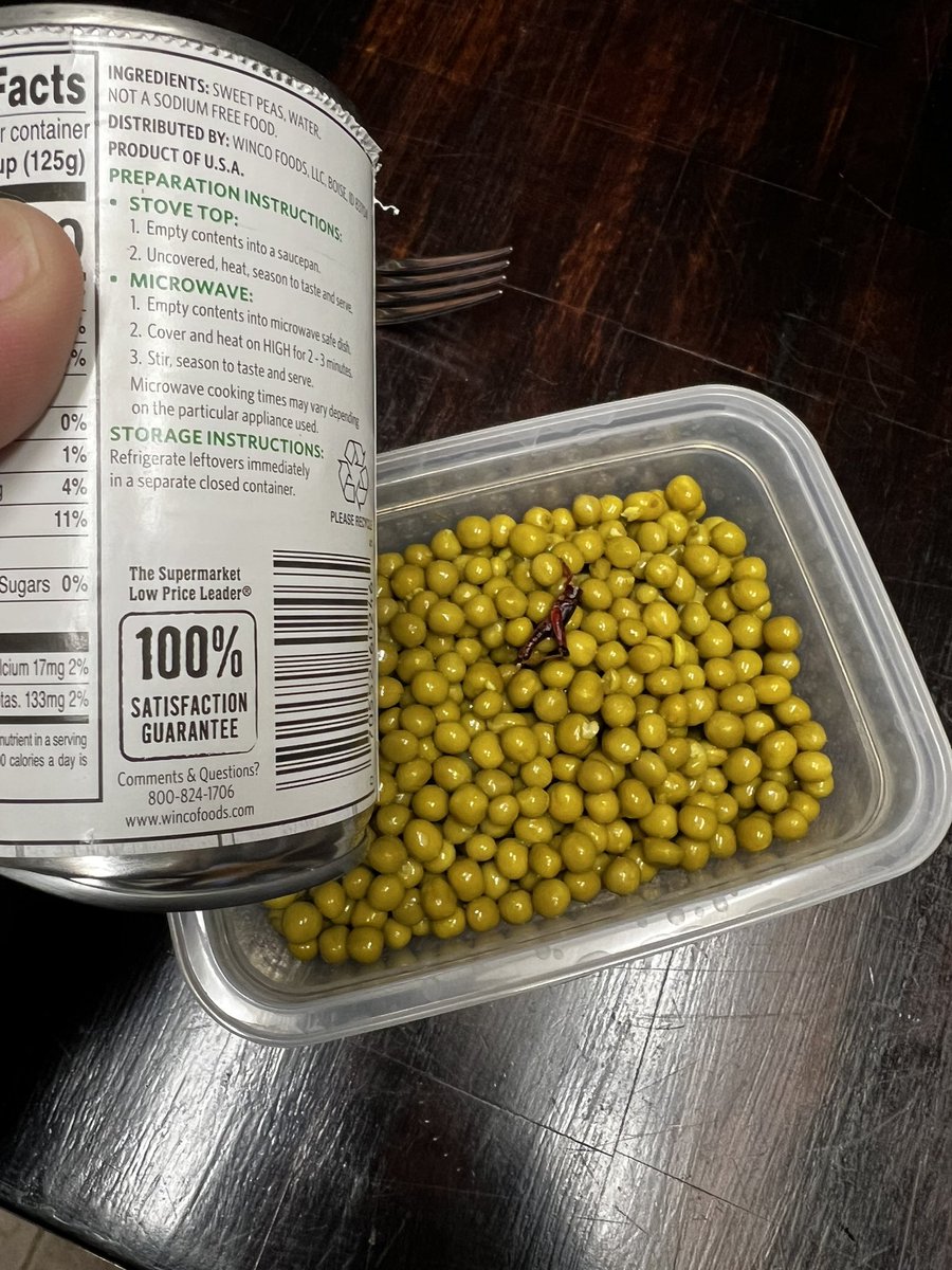 23bc's tweet photo. @WinCoFoods  I’m a little pissed to find this surprise in one of your products. I am more so angry that this wasn’t found until after my 11 month old had a hearty helping of peas. https://t.co/ks83Iv3zmh