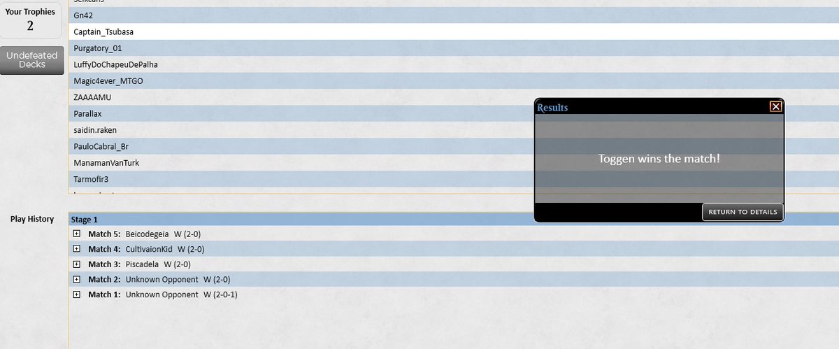 5-0 da semana!  Tive muita sorte de não enfrentar os decks com as cartas novas. Cansei de perder para Guardian, testei Ghostfire, não consegui usar Vs Caw Gates, mas me senti seguro com uma resposta contra o Guardian