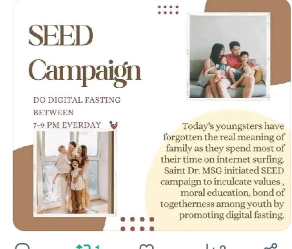 While using their phones, parents talk less to their kids &amp; overreacts on being interrupted. Saint Dr. <a href="/Gurmeetramrahim/">Dr.GURMEET RAM RAHIM</a> Singh Ji Insan has appealed his disciples to pledge for #DigitalFast from 7pm to 9pm everyday and spend time with your family to strengthen the relationships.