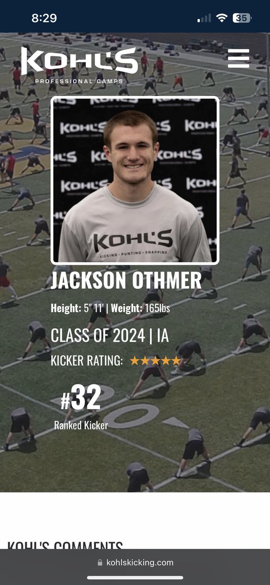 After a great National Scholarship camp I am really blessed to be honored to get my 5⭐️ rating on <a href="/KohlsKicking/">Kohl's Kicking Camps</a> and have moved to 32nd in the nation
