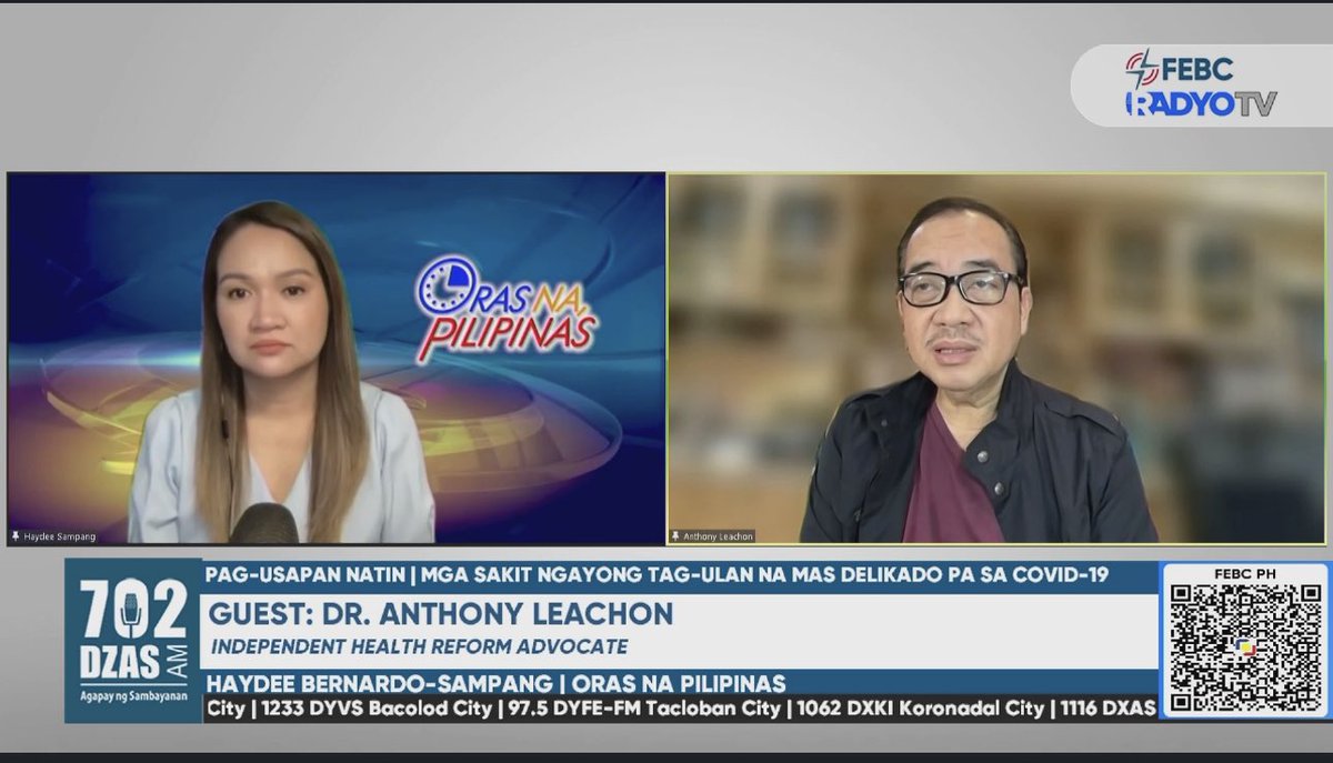haydeesampang's tweet photo. ONP sa FEBC Radio TV : 

“Uso talaga ang dengue at leptospirosis tuwing tag-ulan kaya dapat itong pinaghahandaan ng gobyerno at publiko. 
Dapat may strategy na ang pamahalaan 
para proteksyunan ang publiko bukod sa 
edukasyon.” @DrTonyLeachon  @FEBCNetworkNews https://t.co/PiUHCS3uKw