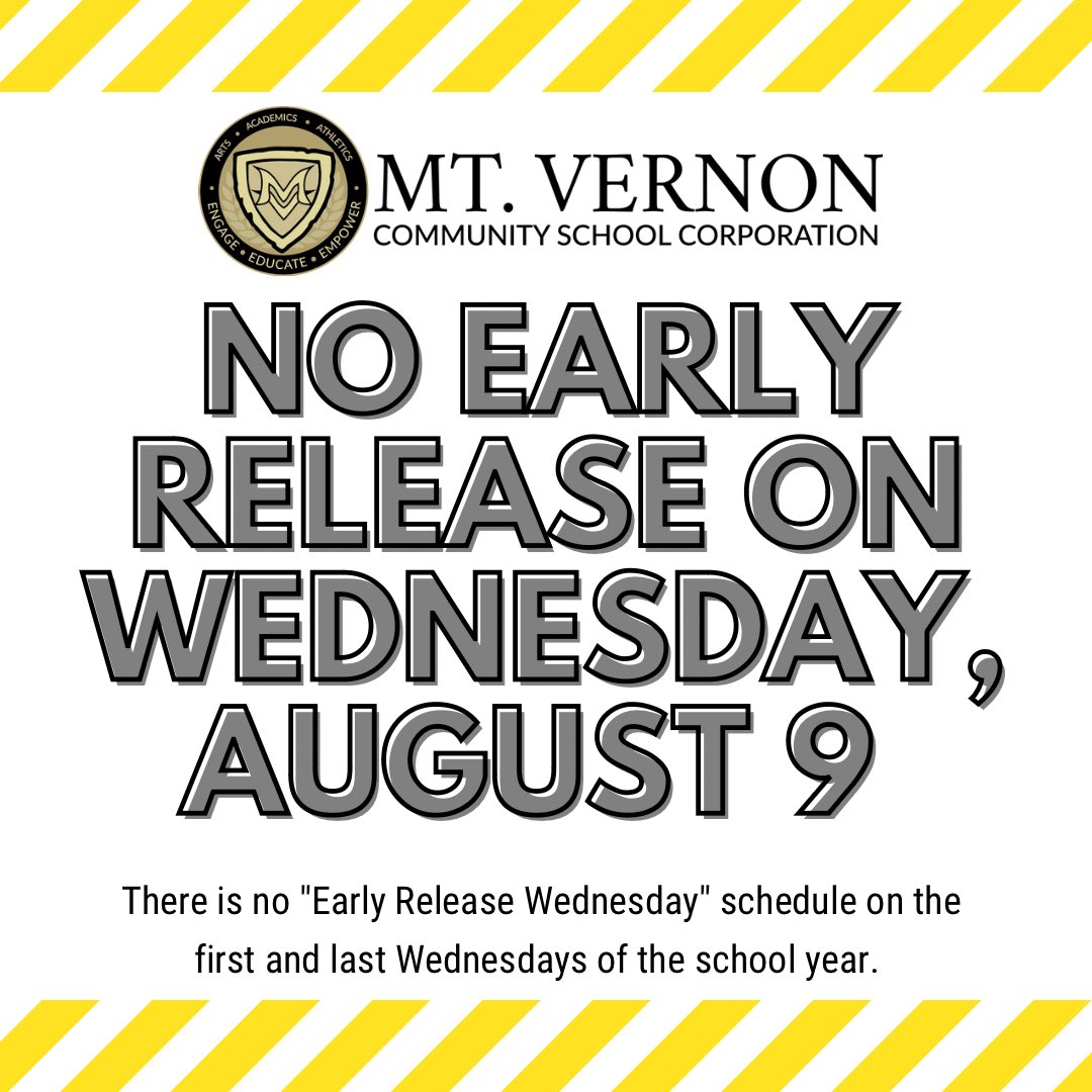 Just a friendly reminder, there is no Early Release Wednesday on the first and last Wednesdays of the school year. Wednesday, August 9 will have a regular school schedule.