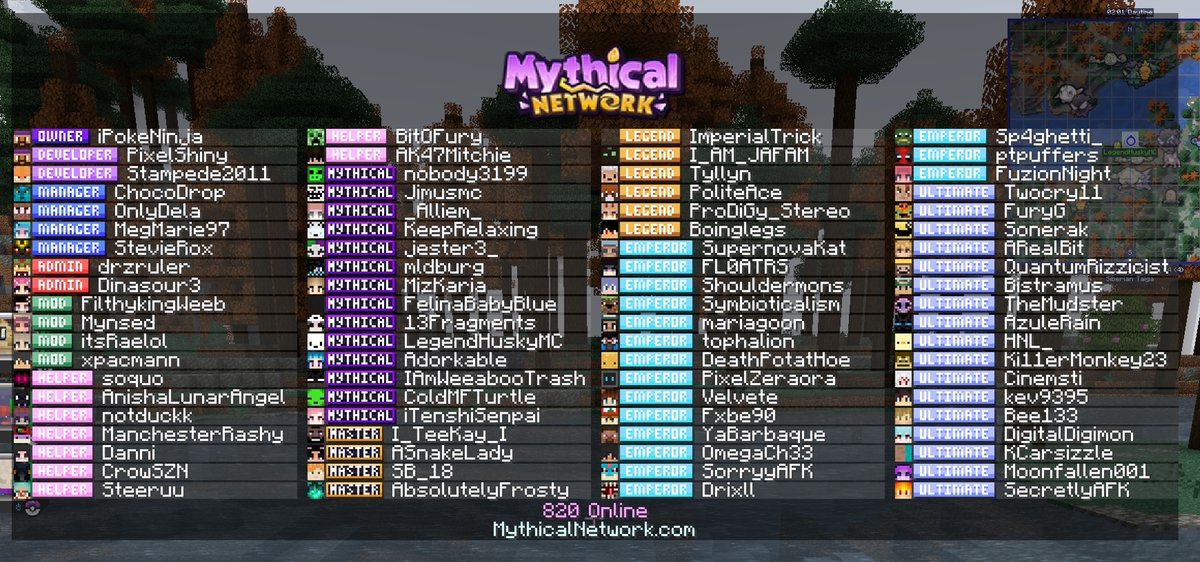 PlayMythicalMC's tweet image. New network record of 820 players tonight! 🚀

We've got so much more planned and are only in the very early stage of this network. With all 9 Pokémon regions coming, a custom ultra space, raids, dungeons, and so much more! 

Thank you for the amazing turnout! 🥳