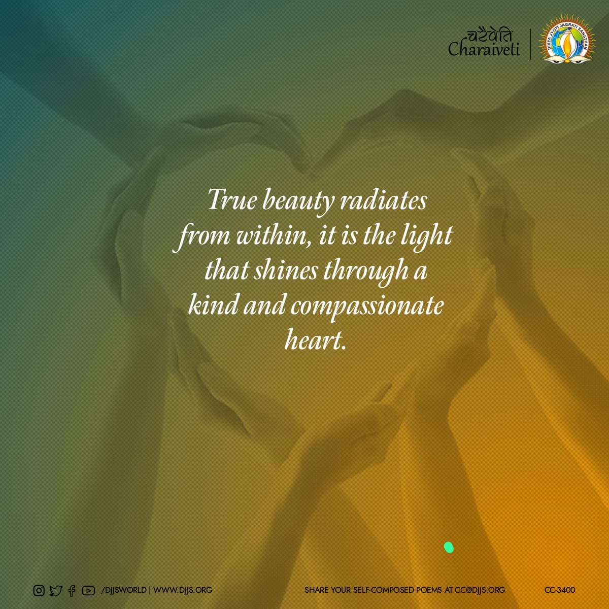 True #Beauty radiates from within, it is the light that shines through a kind and compassionate heart.

#KnowTheself #Meditation #MondayMotivation #CharaivetiSeriesDJJS