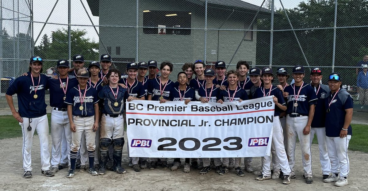 bcpbl1's tweet photo. The 2023 BCPBL Junior Season comes to a close with the @UBCThunderPBL: Champions      

To all the the players, coaches &amp; families of their respective BCPBL Junior Teams; have a great offseason leading into 2024. https://t.co/Yl59hsbAa5