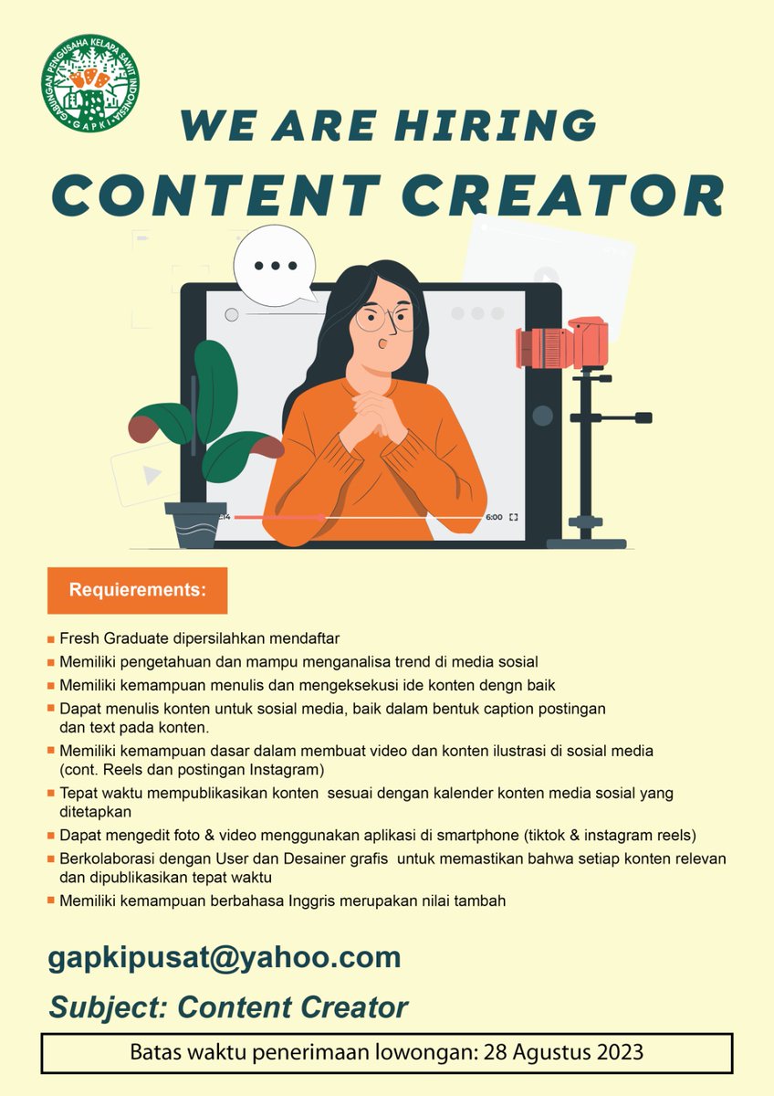 Bagi yang berminat jadi Content Creator dan Multimedia Designer. 

#Loker #vacancy