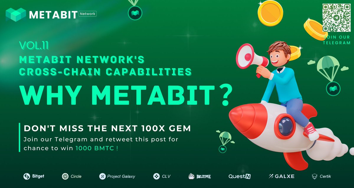 bmtcfoundation's tweet photo. 🚀Rocket Launch Vol. 11🚀
METABIT Dazzling Rising Star in a Bear Market
📖Topic: METABIT NETWORK'S CROSS-CHAIN CAPABILITIES
⌚August 7th, 9:00 A.M. EST
🎙METABIT TEAM
🔗Venue: https://t.co/b4ul8u5ktR
#METABIT #RocketProject #CryptoGiveaway https://t.co/rtgd1PNbZw