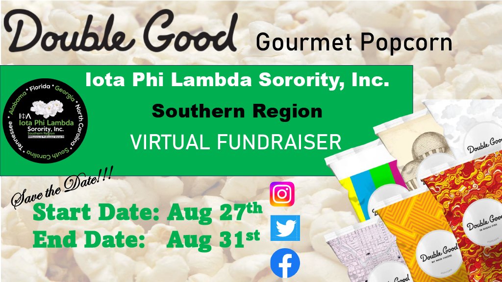 iotasr's tweet photo. Save the date!!!!! Get ready to indulge in a popcorn paradise!  We look forward to your support on August 27 - August 31st. #DoubleGoodPopocorn #FundraiserForACause #IPL1929 #IotaSR https://t.co/MUQlVBbh8R