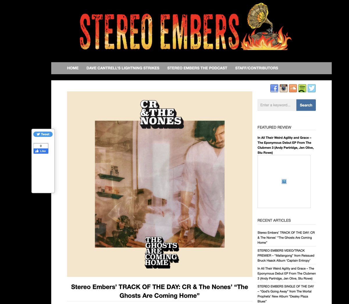#CRandTheNones 'The Ghosts Are Coming Home' @crnones is TRACK OF THE DAY via #StereoEmbersMag. Thank you @EmbersEditor ~ tinyurl.com/3tunksec

Full album will be released via @MagicDoorMusic ~ crandthenones.bandcamp.com @musicblogrt @itheretweeter1 @blazedrts @_teamblogger