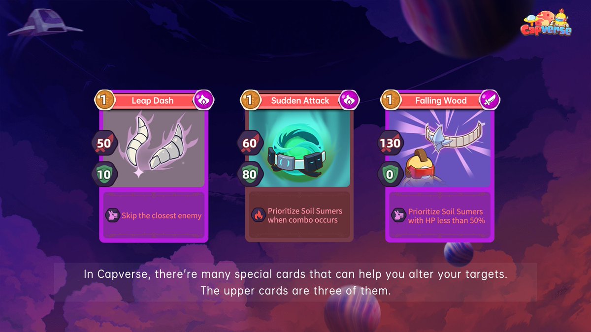 capinfra_io's tweet image. 🃏💥Sumer prioritizes attacking the front-line foes, but with special cards, you can alter your targets. 🎯

🔥 Study your cards and surprise your opponents in battles! 🏆🌌 

#PlayToEarn  #MasterStrategy #NFTs #BattleTactics