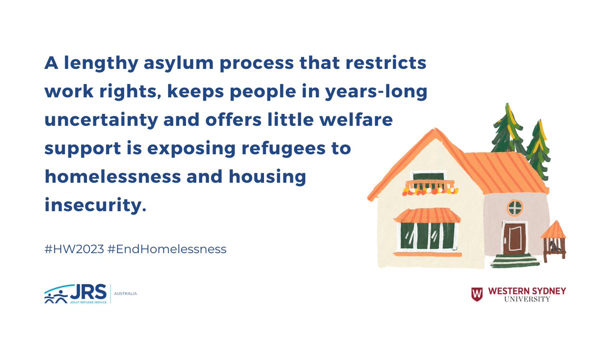 JRS_Aus's tweet photo. The asylum process exposes refugees to homelessness
by restricting their capacity to achieve financial security and limiting welfare support.
More in our report with Western Sydney University: https://t.co/v8FVQj2mR1
#HomelessnessWeek2023 | #HW2023 | #EndHomelessness https://t.co/iyVRbxNS26