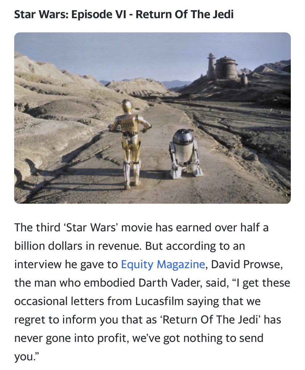LucasBrownEyes's tweet photo. So, to all those who just implicitly trust studios about how much money they’re making, here are some movies that studios have claimed LOST MONEY:
—Harry Potter 5
—Alien
—Batman
—Star Wars Return of the Jedi https://t.co/6r9CnxNraL