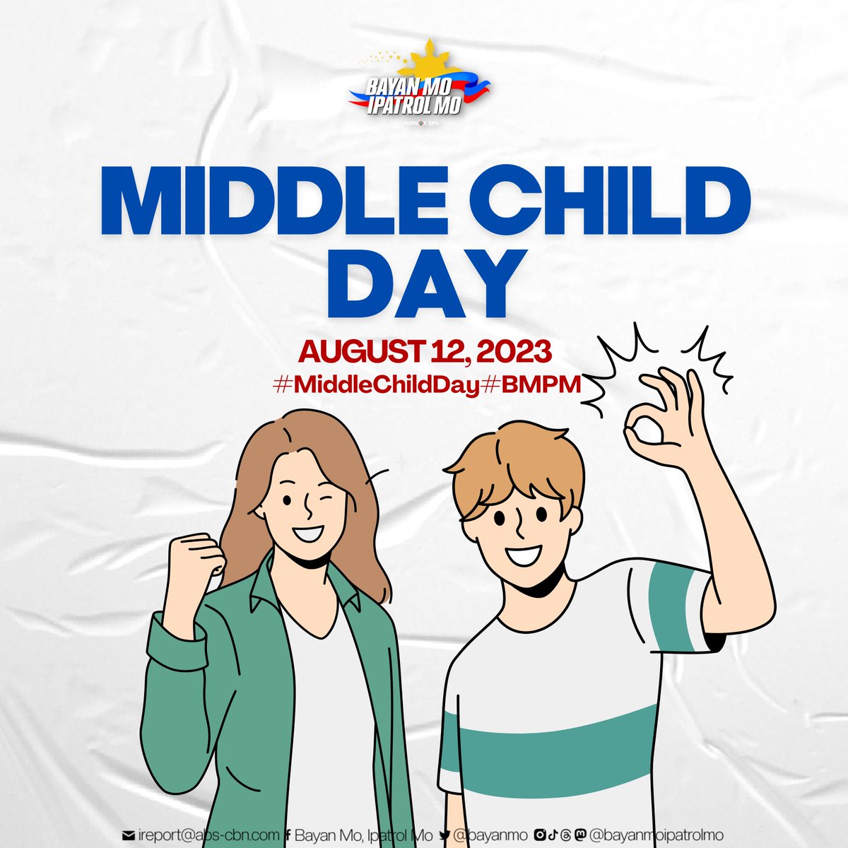 bayanmo's tweet photo. Para sa mga middle child, kayo ang main character sa araw na ito! 💁🏻‍♀️💁🏻‍♂️

#MiddleChildDay 
#BMPM https://t.co/sOxQtvQod9