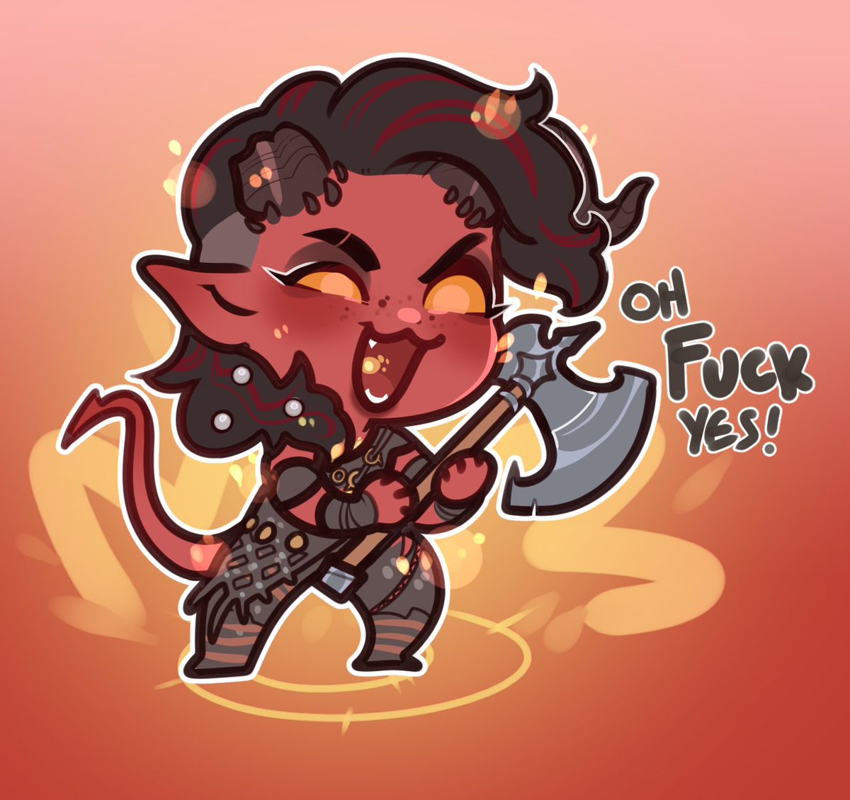 MarshiMelli's tweet photo. Ok I might be obsessed with her- unhealthily. so I made a chibi that I might get on a hoodie for myself 
KARLACH my BELOVED 
SHES SO SILLY!!!!!!!!
#baldursgate3 https://t.co/eWi8NkfxPW