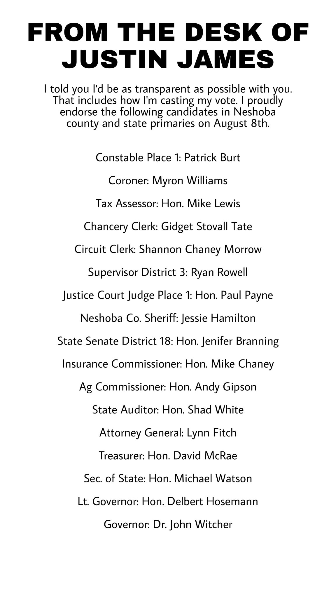 Proud to announce my endorsements for the 2023 Neshoba County and Mississippi state Republican primaries on August 8th. https://t.co/IrpP0zWGRD