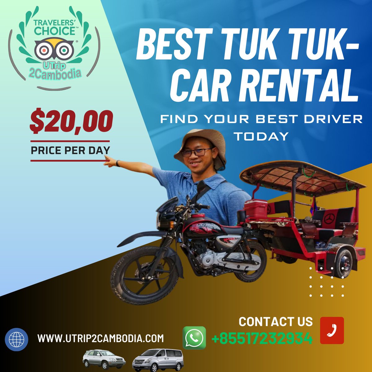 Welcome to #siemreapcity with your #personaltuktukdriver #tuktuk #travel #tuktukride #travelphotography #cambodia #angkorwattemple #travelgram #tuktuktour #tuktuklife #tuktuks 
join us now : utrip2cambodia.com
whatsapp/telegram: +85517232934