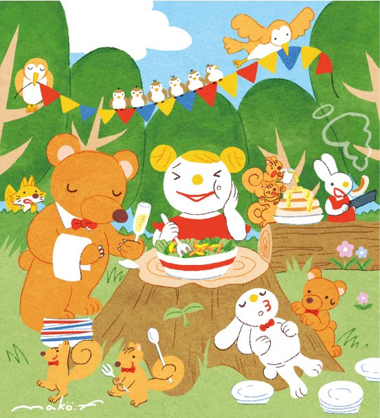 \ お仕事 / 発売中のまちがい絵さがしYOU 9月号【英和出版社様】にてイラスト描かせていただきました! 『青空レストランで働く動物達とお客さん』という、とても可愛いテーマをいただき、ルンルンで描きあげました  ふくおかまこ