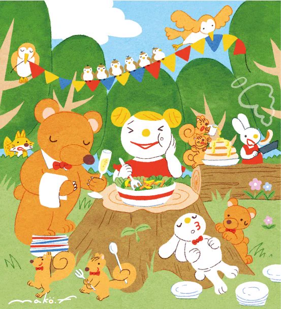 \ お仕事 / 発売中のまちがい絵さがしYOU 9月号【英和出版社様】にてイラスト描かせていただきました! 『青空レストランで働く動物達とお客さん』という、とても可愛いテーマをいただき、ルンルンで描きあげました  ふくおかまこ