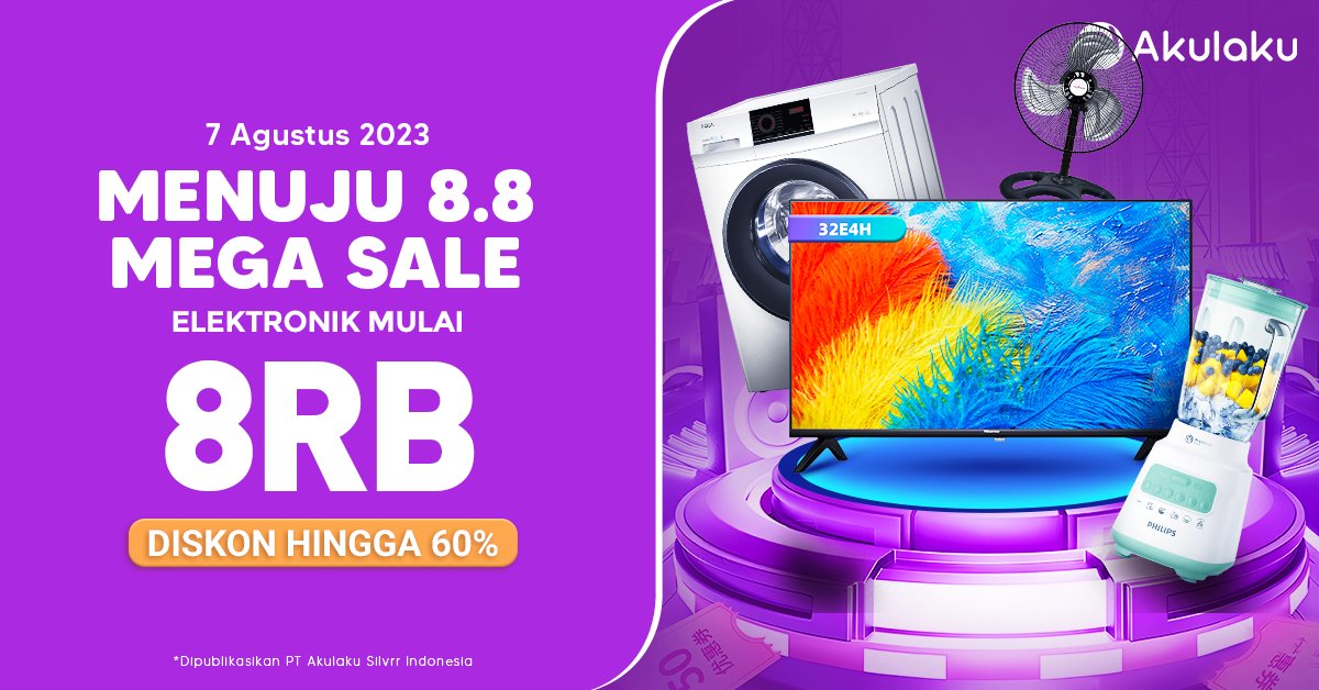 akulakuID's tweet photo. Siap-siap serbu DISKON 8.8๐๐ปโโ๏ธ๐จ
Makin cuan beli TV dan mesin cuci yang HARGANYA MULAI DARI 8RB di 8.8 Mega Sale๐คฉโจ
Cuma ada di sini https://t.co/3YTLVn1ywz
#PromoElektronik #Diskon88 #88MegaSale #PromoTV #AkulakuIndonesia https://t.co/BFtdY4GY2e