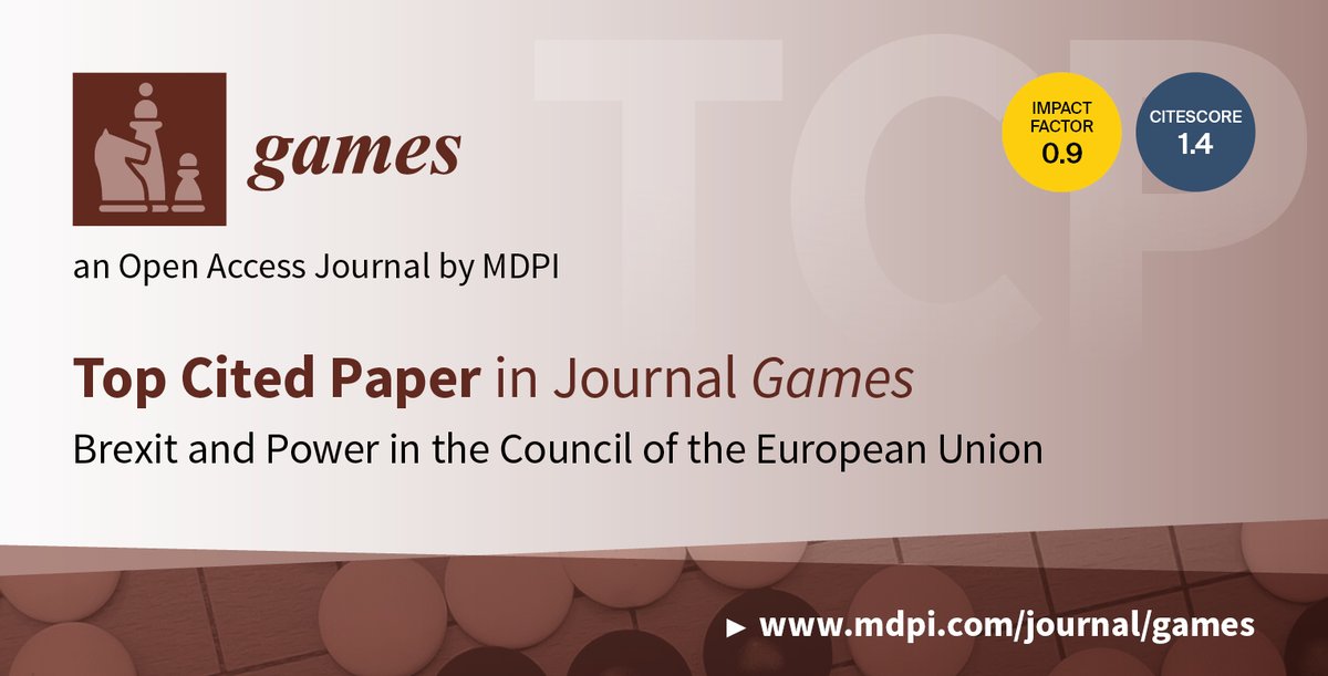 Top Cited Paper 👉👉 'Brexit and Power in the Council of the European Union' mdpi.com/1157144 #mdpigames from @GamesMdpi Keywords: European Union; Council of the European Union; qualified majority #voting; power index; a priori voting power; demographics