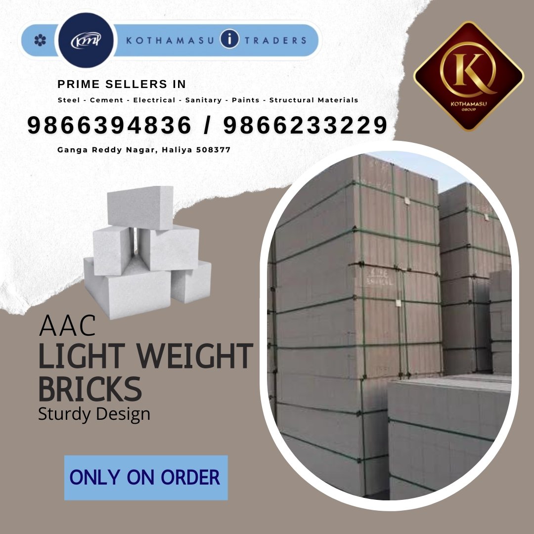Kothamasuitrade's tweet photo. #aac #lightweight #bricks #building  #Ultimate #strength  #available with @kothamasuitraders #Prime #sellers in #steel #cement #electrical #sanitary #paints #structuralmaterial one stop #shopping for all #construction #materials #likes #insta #viral #india #likes  #Trending https://t.co/84eItqf9iy