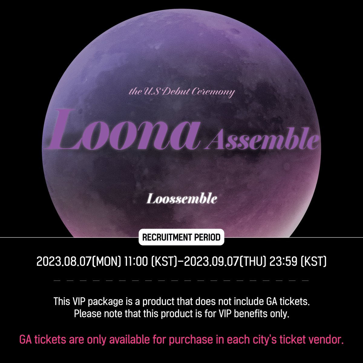 fromm_store's tweet photo. [Loona Assemble] the U.S Debut Ceremony

🔗 https://t.co/aQpRxd87wz

루셈블의 미주투어 VIP PACKAGE 판매가 오픈되었습니다!

🎟SALES PERIOD
8.7 11:00 ~ 9.7 23:59 (KST)
8.6 22:00 ~ 9.7 10:59 (EST)

#Loossemble #루셈블
@Loossemble_twt https://t.co/vRpvpwrRx7