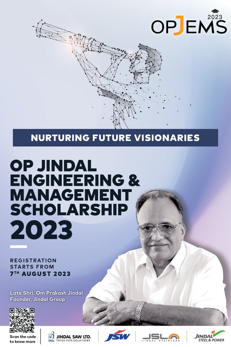 OPJEMS's tweet photo. OPJEMS 2023 Launching today.

#opjems #opjems2023 #opjemsscholarship #engineeringscholarship #managementscholarship #jindalgroup https://t.co/mQS29i83ND