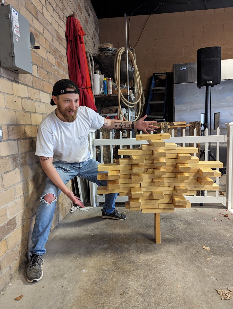 It wasn't a regulation Jenga set but I still somehow got to stack the entire tower on one block. *With extreme weight differential*